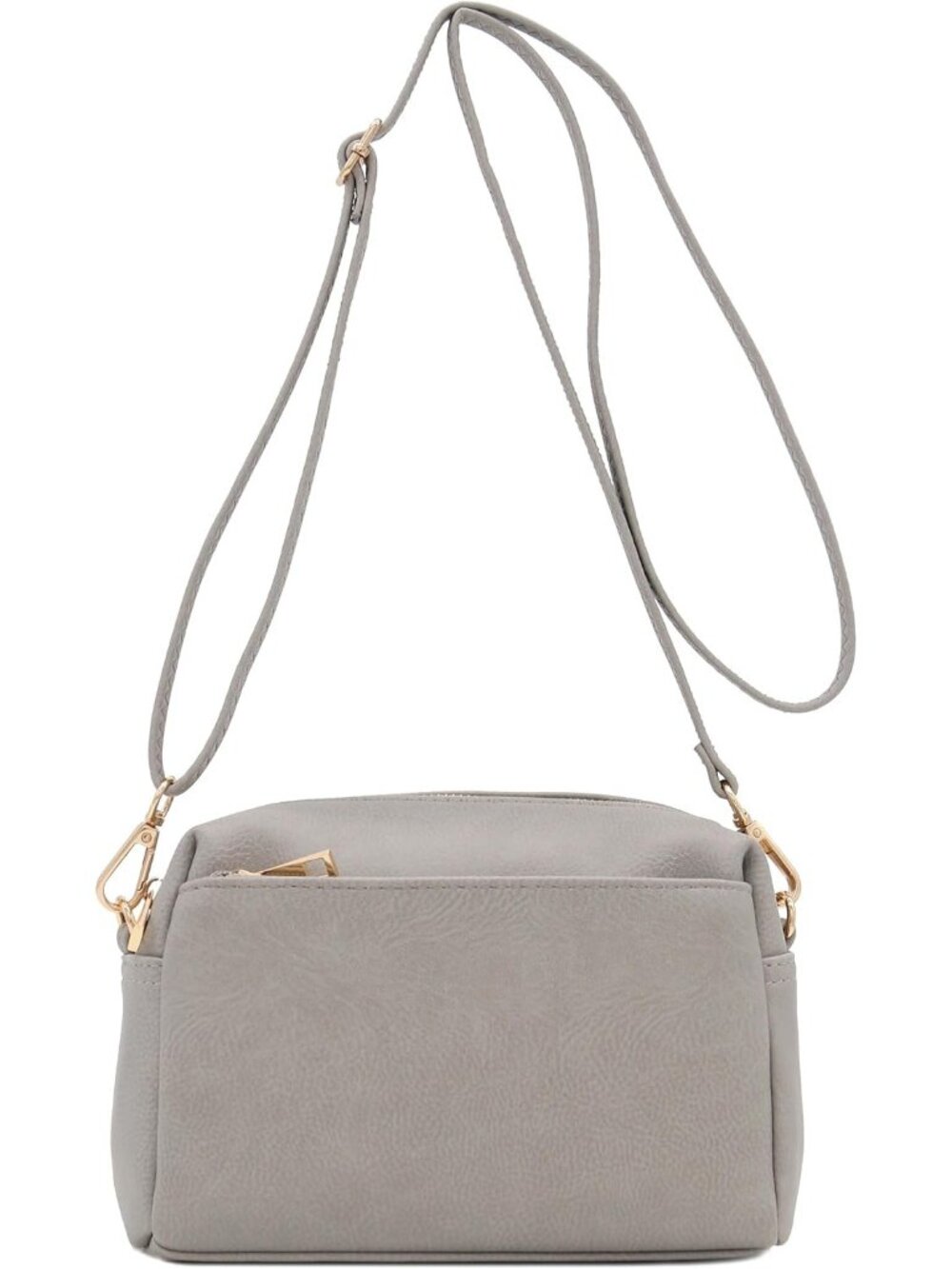 Women's Grey Triple ZIP Small Lightweight Shoulder Purse Crossbody Bag